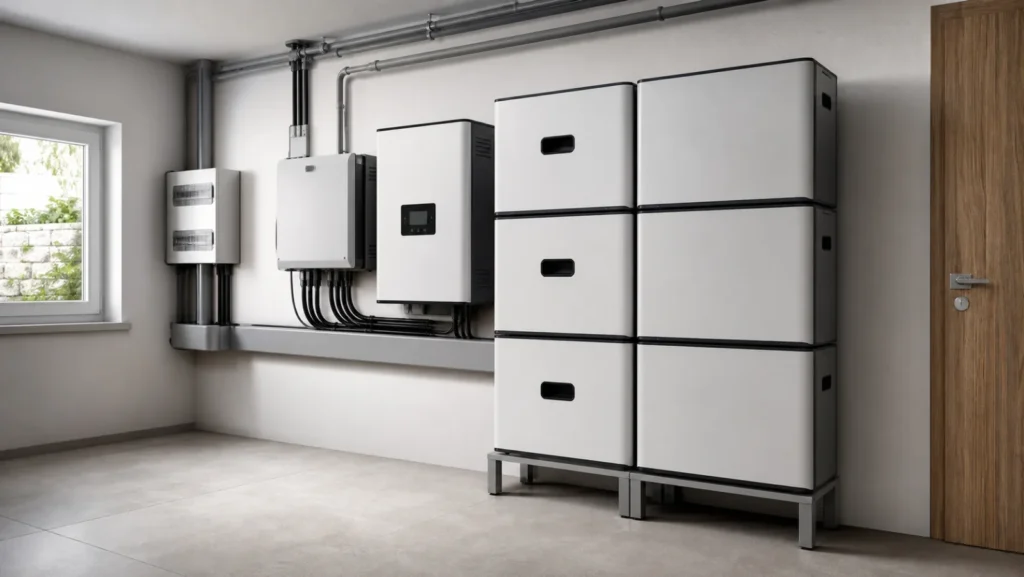 Batterie solaire domestique installée dans un local technique